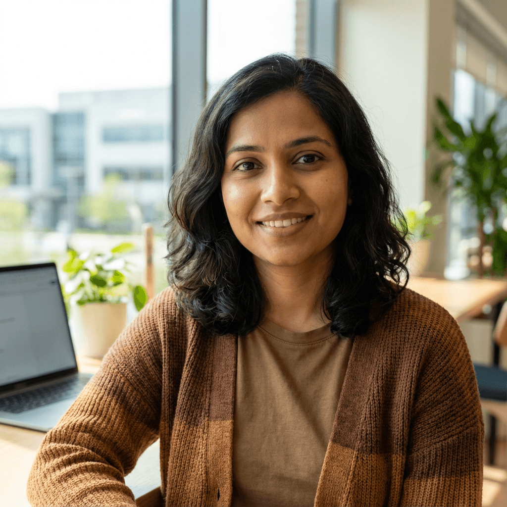 Priya Patel in a bright modern office