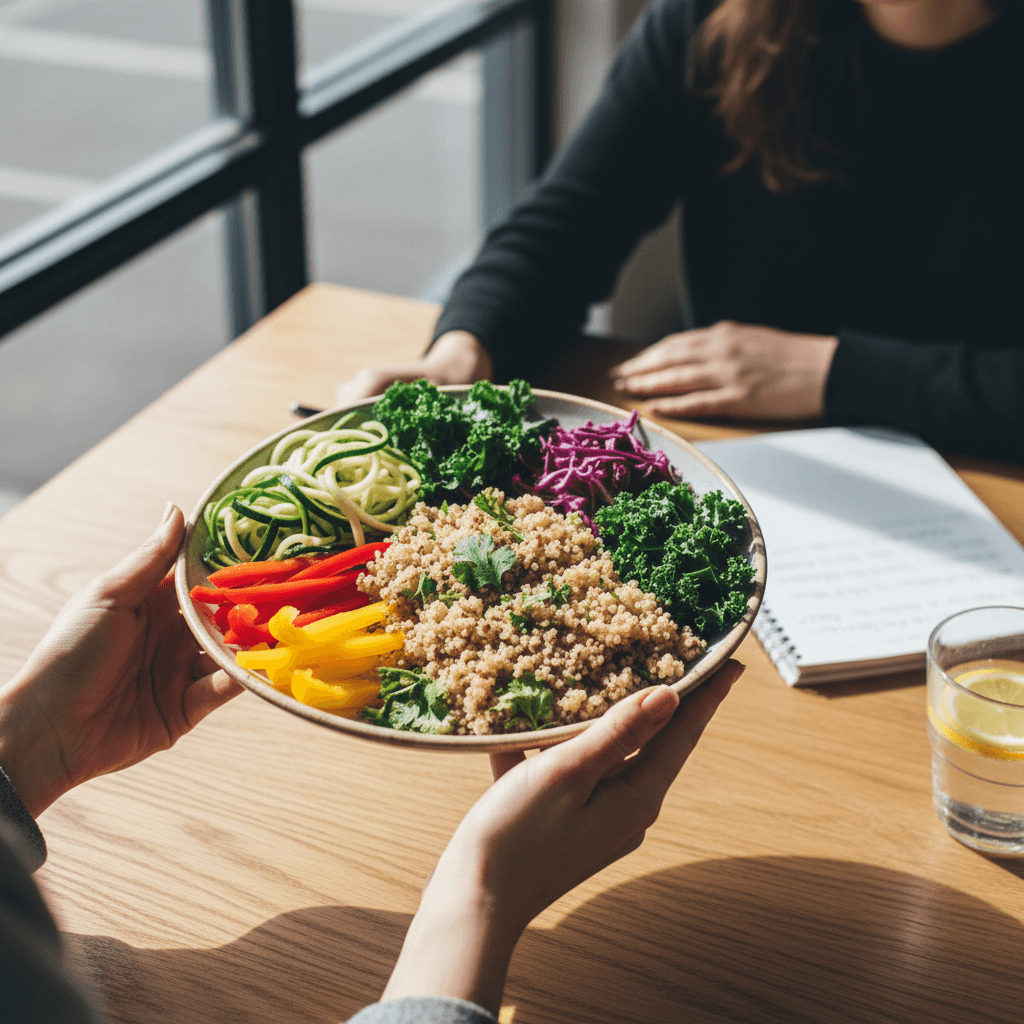 Nutritionist explaining a plate diagram