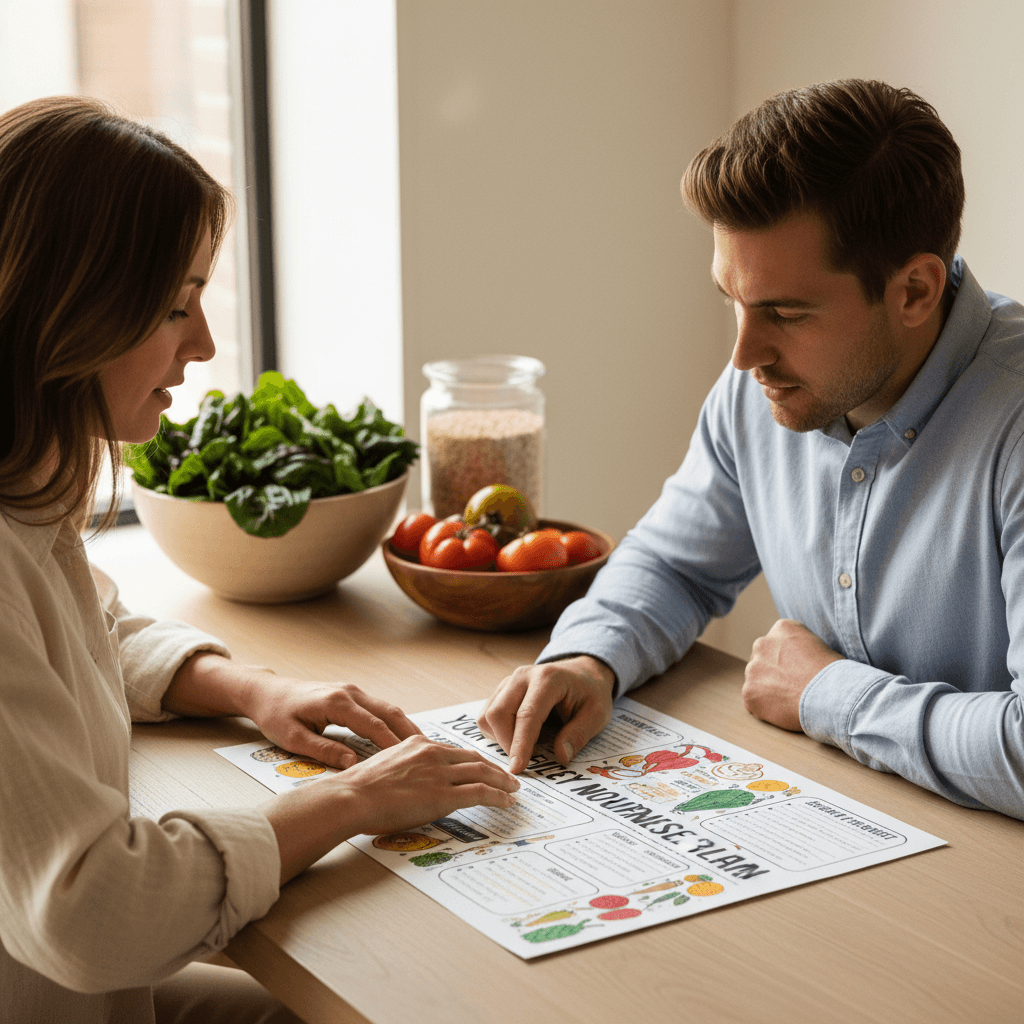 Nutritionist and client reviewing a meal plan